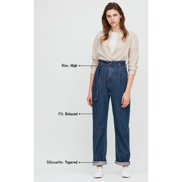 Uniqlo Denim - Uniqlo Womens Tapered Belted Pleated Jeans Size‎ 26 Blue MISSING BELT